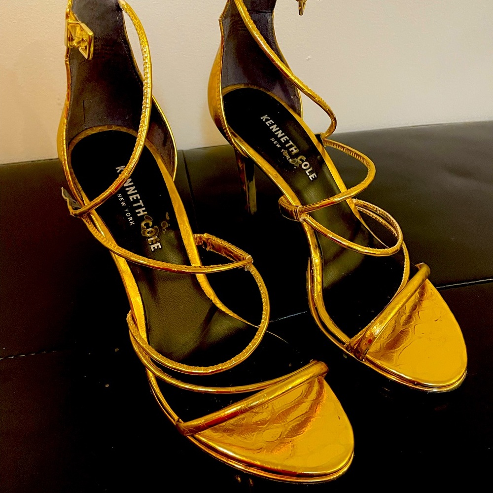 Kenneth Cole Gold Strappy Heels, 7.5